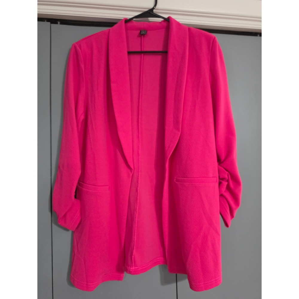 NWOT SHEIN Blazer Women Small Hot Pink Ruched 3/4 Sleeve Open Front Jacket